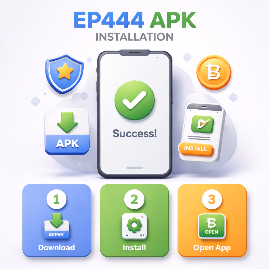 EP444 APK installation walkthrough displayed on an Android device in Bangladesh