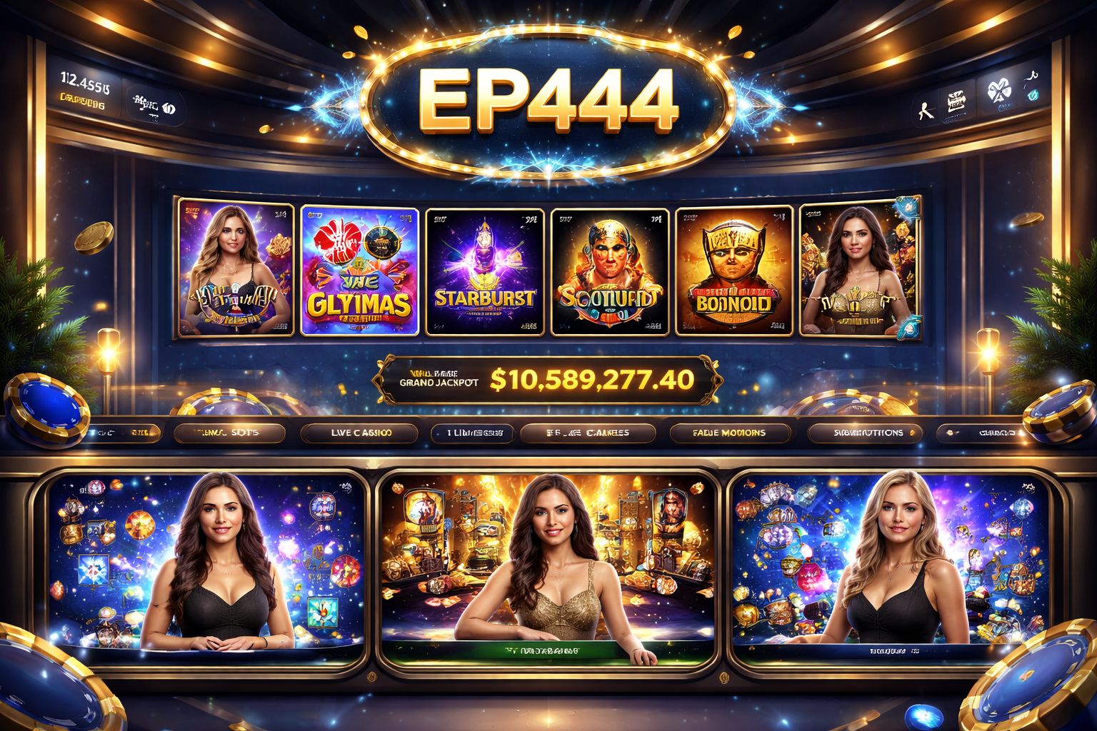 EP444 casino lobby featuring 600+ games from 80+ providers with unified wallet across every vertical