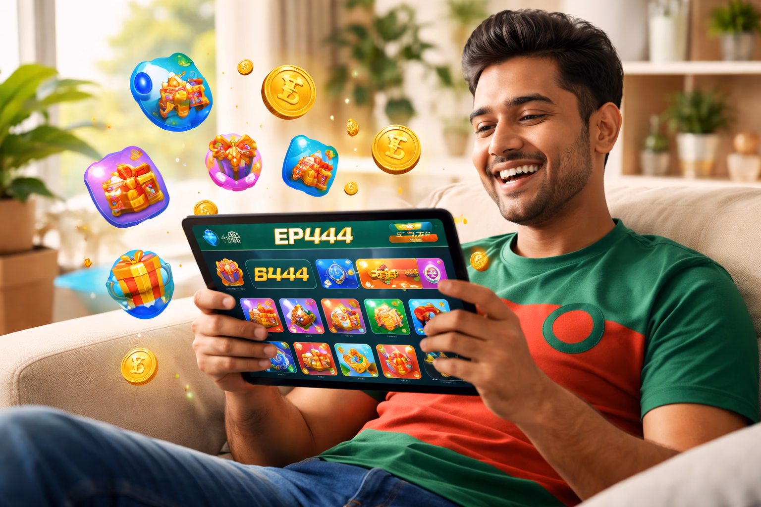 EP444 player dashboard displaying wallet balance, promotions and gaming history